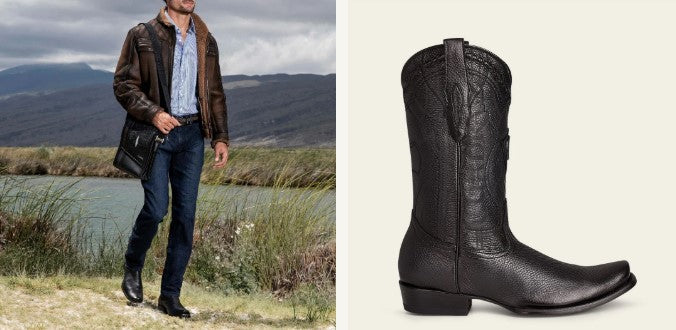 Bota tradicional en piel genuina de venado para caballero.