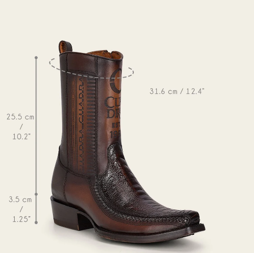 Bota casual en piel genuina de pata de avestruz para caballero.