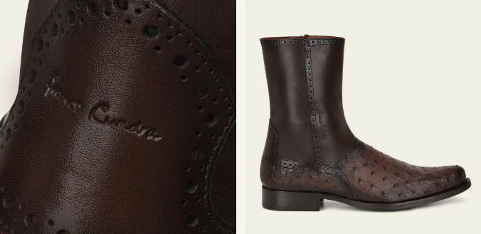 Bota de vestir en piel genuina de avestruz para caballero.