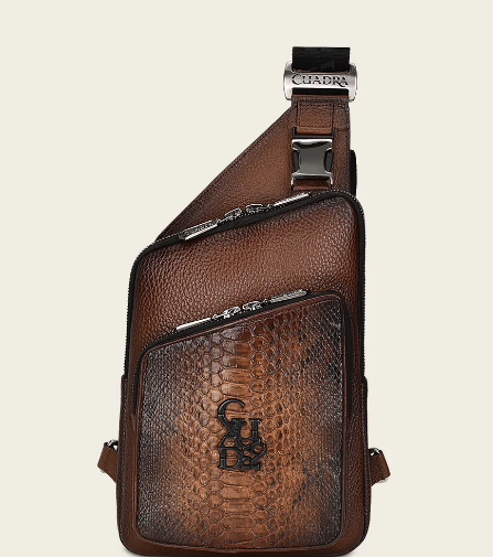 Bandolera en piel genuina de pitón para caballero.