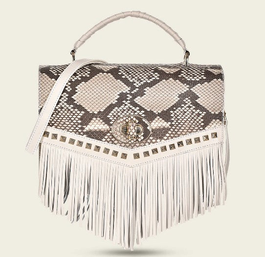Bolso de mano en piel genuina de pitón para dama.
