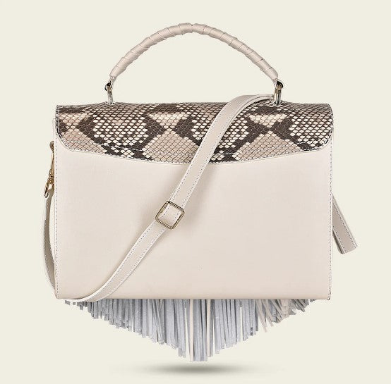 Bolso de mano en piel genuina de pitón para dama.