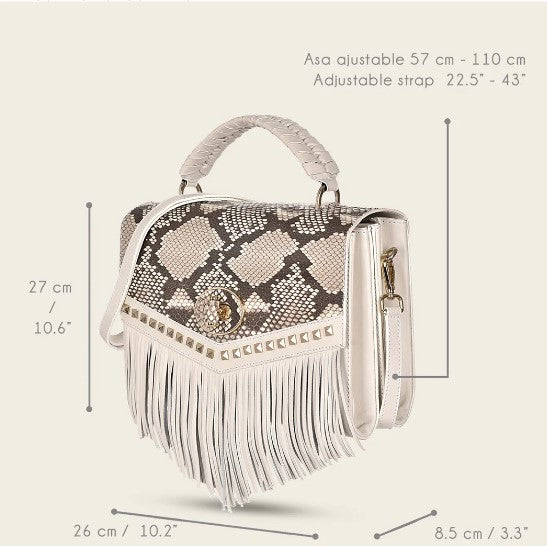 Bolso de mano en piel genuina de pitón para dama.