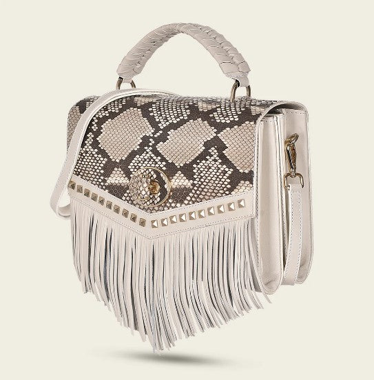Bolso de mano en piel genuina de pitón para dama.