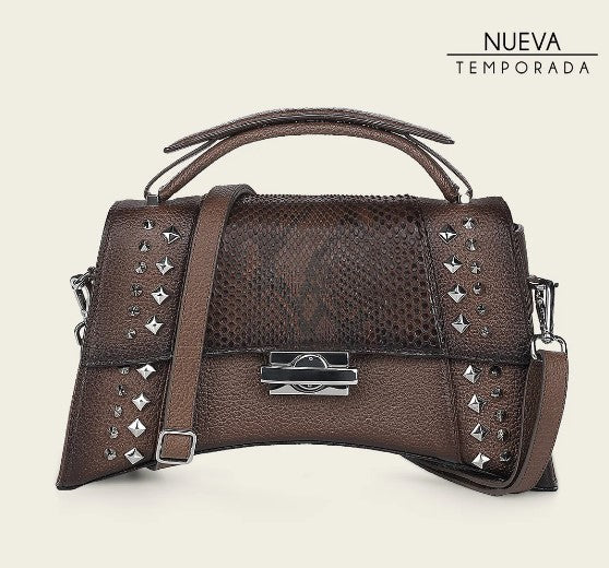 Bolso de mano en piel genuina de pitón para dama.