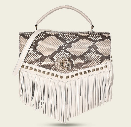 Bolso de mano en piel genuina de pitón para dama.
