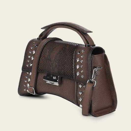 Bolso de mano en piel genuina de pitón para dama.